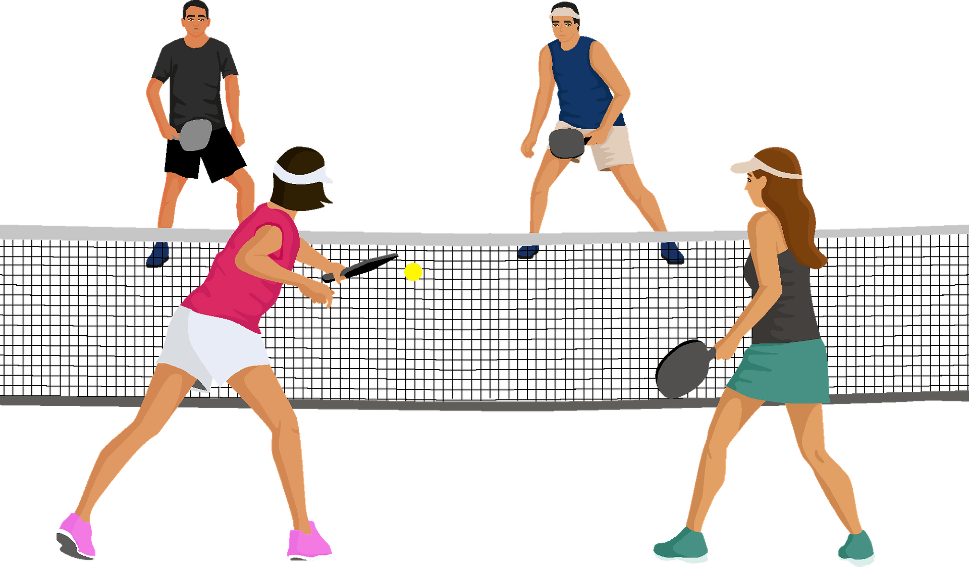 Cartoon pickleball players